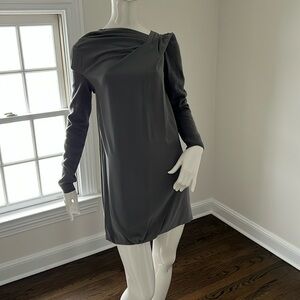 Authentic Brunello Cucinelli grey silk mini dress with cashmere long sleeves
